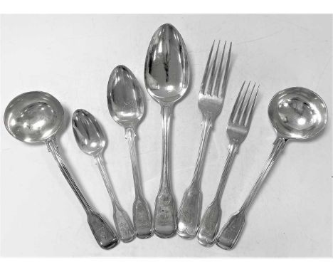 A 75-piece harlequin set of Victorian silver flatware with 13 earlier additions, mark of Chawner &amp; Company (George Willia