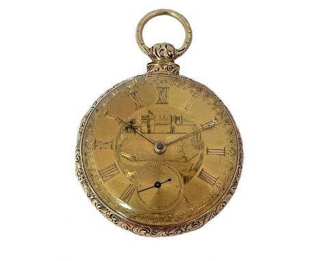 Lewis Samuel & Company, Liverpool -  An open faced pocket watch, circa 1840, the unsigned gilt engine turned dial, 43mm diame