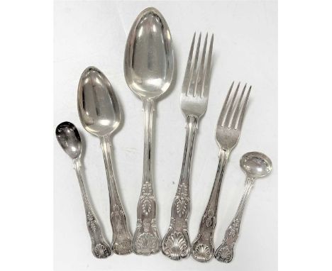 A 39-piece harlequin set of 19th century silver flatware, all London marked, some crested and monogrammed, others monogrammed
