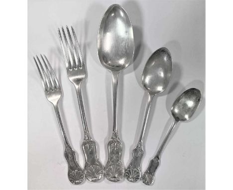 Glasgow - A 26-piece set of Victorian silver flatware with 8 additions, mark of Robert Gray &amp; Son, 1841, 'Kings Hourglass