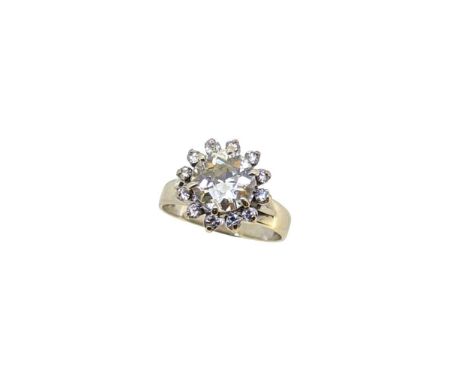 A mid 20th century diamond cluster ring, claw set old brilliant cut diamond, approximately 8.25 x 8.15 x 4.5mm, estimated app