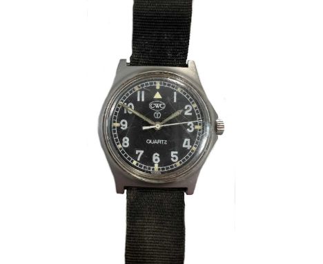 Cabot Watch Company - A steel 'G10' Royal Navy issue wristwatch, issued circa 1989, the signed circular black dial, 32mm diam