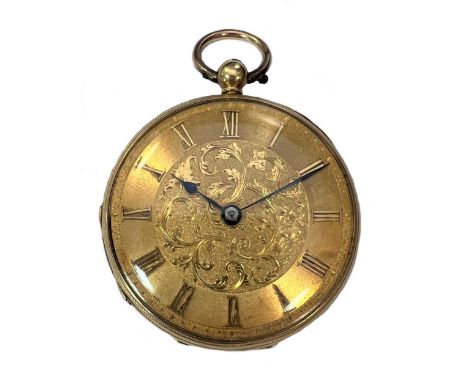 Charles Frodsham, London - A mid 19th century 18ct gold open faced pocket watch, circa 1846, the unsigned gilt dial with flor