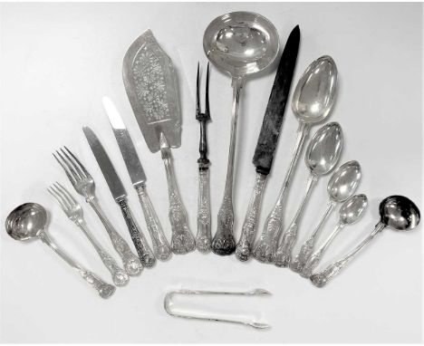 A 65-piece set of Victorian silver cutlery and flatware with 27 additions, mark of Chawner &amp; Company (George William Adam