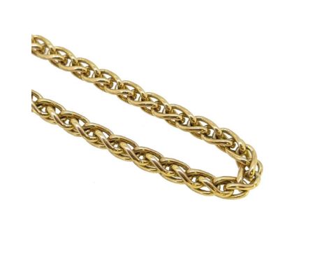 A 9ct gold spiga chain, plain polished smooth running links, length 50cm, approximate width 3.5mm, trigger clasp fitting, hal