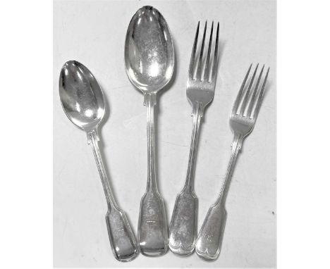 A 41-piece set of Victorian silver flatware with 5 additions, mark of John Round &amp; Son Ltd., Sheffield 1897, 'Fiddle &amp