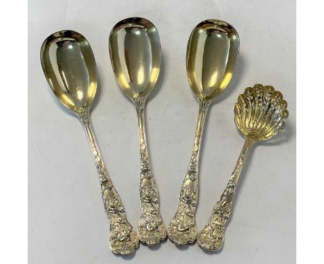 A four-piece set of Victorian silver gilt serving flatware, mark of H. J. Lias & Son (Henry John Lias & Henry John Lias), Lon