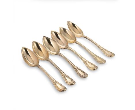 A set of six early 19th century French metalwares vermeil dessert spoons, mark of Cincinnatus Lorillon, Paris (1819-39), cock
