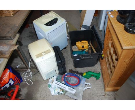 Two de-humidifers, garden tools, etc.