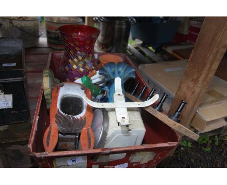 Kitchen scales, door stop, glass vases, clay pots etc.