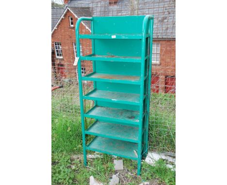 A metal shelf unit with seven shelves, 26" wide x 14" deep x 62" high.