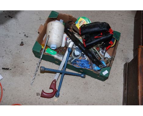 Miscellaneous tools including wheel spider, staple guns, horse bit, castors, etc.