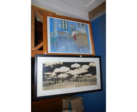A 'Van Gogh' print and a sepia photograph of landscape with billowing clouds.