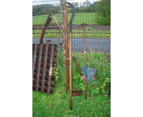 Garden tools, stocker, hedge bill, scythe, etc.