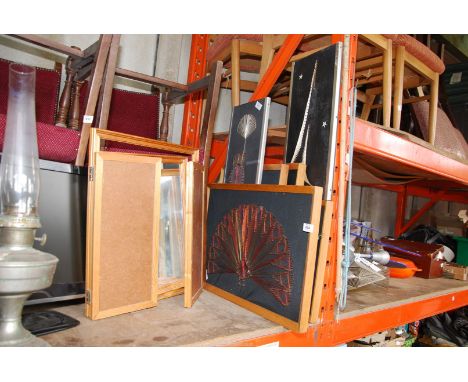 A quantity of string art pictures and tryptic mirror.