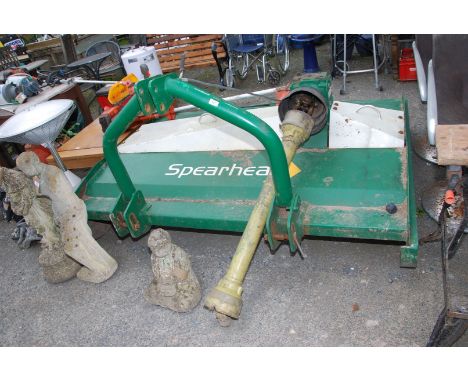 A Spearhead hydraulic arm attaching P.T.O driven 6' cut Pasture Topper having twin rotors, 80" wide overall.