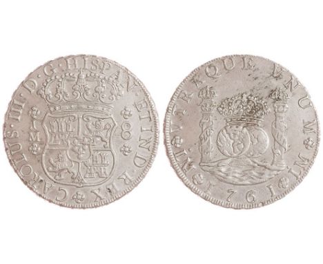 8 reales. 1761. Lima. JM. Manchitas. Ar. CAL-836. MBC+.