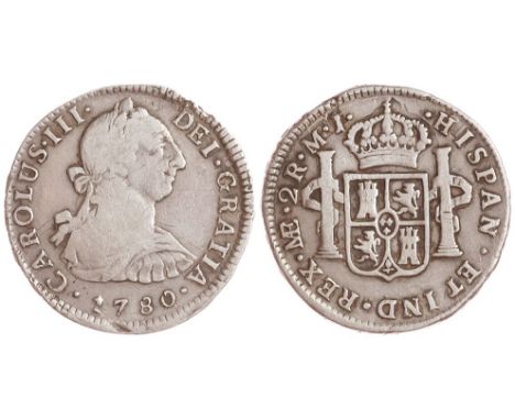 2 reales. 1780. Lima. MJ. Ar. CAL-1275. BC+.