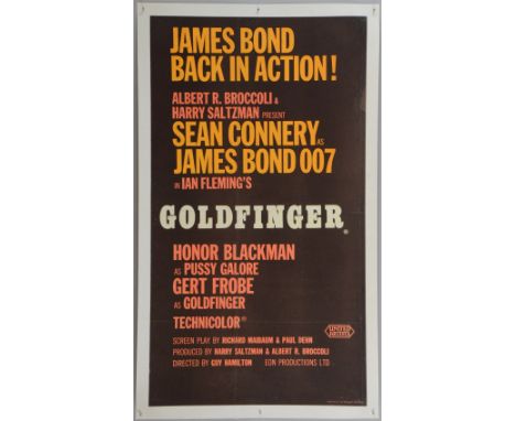 James Bond Goldfinger (1964) Irish trimmed British Quad film poster, United Artists, linen backed, 16 x 30 inches Unusual par
