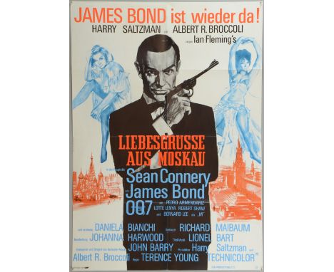 James Bond German film posters, including Diamonds Are Forever, From Russia With Love, Moonraker, The Spy Who Loved Me, Octop