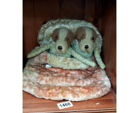 A vintage Merrythought bag and 2  soft dog toys 