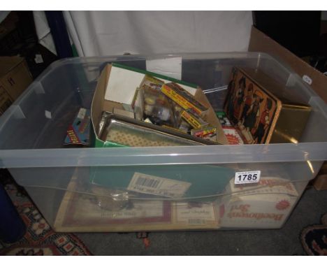 Misc toys including games, soft toys, enamel paints, Merit '00' gauge station accessories etc 