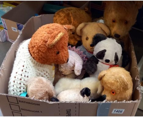 A large box of old vintage teddy bears 