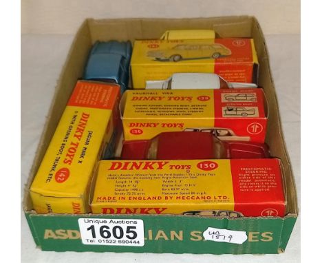 4 boxed Dinky toys, 142 Jaguar Mark 10, 141 Vauxhall Victor estate, 136 Vauxhall Viva and 130 Ford Corsair 