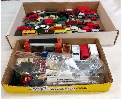 2 trays of small scale plastic vehicles by various   makers 