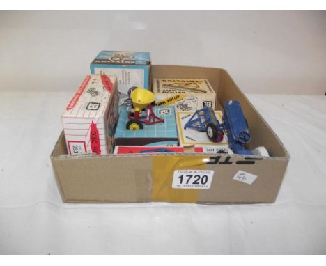 3 boxed vintage Britains farm implements including 9534, 9538, 9533 and loose Ford 5000 tractor 