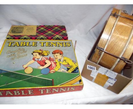 Junior bagpipes in original box and a vintage wooden drum 