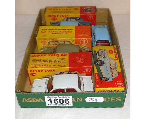 4 boxed Dinky toys 139 Cortina, 145 Singer Vogue, 136 Vauxhall Viva, 140 Morris 1100 