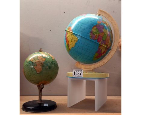 2 vintage tin globes 