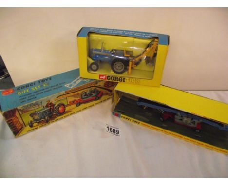 A boxed Corgi 72 Ford 5000 Super Major Tractor with trenching bucke and Gift Set 47 missing tractor 
