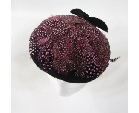 Various vintage feathered hats&nbsp;to include a Hylda Morris black hat with pheasant feathers dyed pink, a porcupine quill h