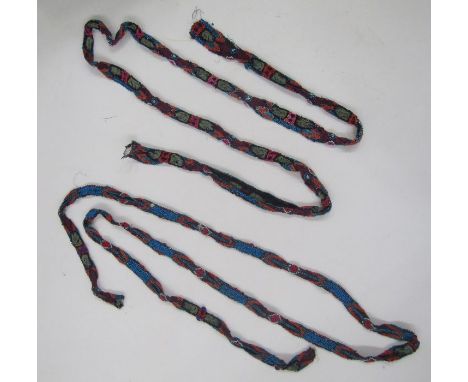 Vintage ethnic beaded trim, the beads turquoise, red and green with blue button detail and all based on black net&nbsp;