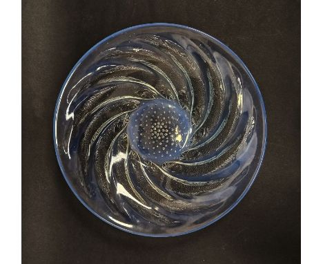 Ren&eacute; Lalique (1860-1945) a&nbsp;'Poissons' opalescent glass shallow bowl, no.1, designed 1931, moulded R.LALIQUE signa