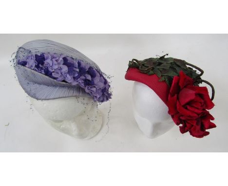 Various vintage hats&nbsp;to include a pink straw hat embellished with faux silk roses and leaves, labelled 'Otto Lucas Londo