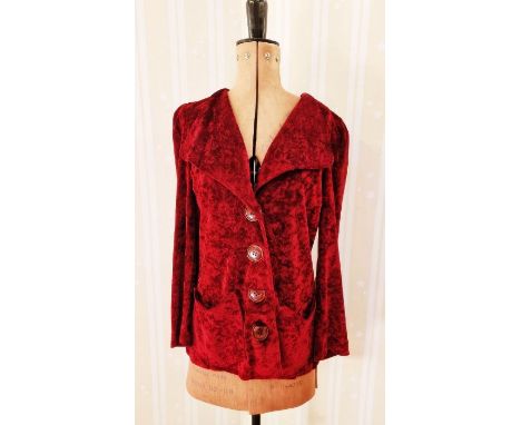 Burgundy crushed velvet jacket&nbsp;labelled 'Lee Bender at Bus Stop', size 14, a pair of brown velvet knickerbockers&nbsp;la