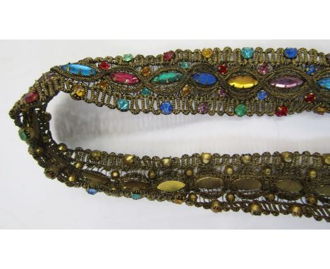 Vintage Czech gilt metal belt&nbsp;with glass jewelled decoration, a double-gilt metal clasp similarly decorated&nbsp;