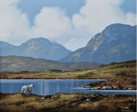 Eileen Meagher (b.1946)
Oil on canvas&nbsp;
"Sheep on Roundstone Bog, Connemara 1999", signed and labelled verso, 23.5cm x 28