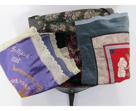 Assorted vintage textiles&nbsp;to include an embroidered cushion cover, a pair of Christian Dior plain knit tights in white, 