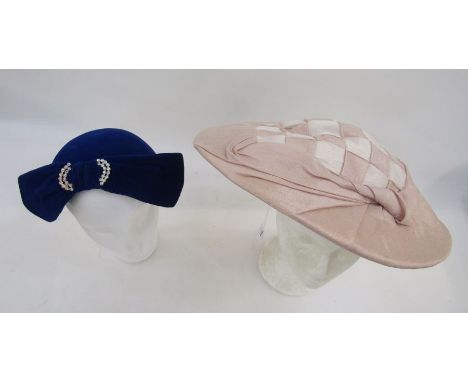 1950's vintage hats&nbsp;to include black net and velvet, blue velvet with diamante decorations labelled 'Fenwick Bond Street