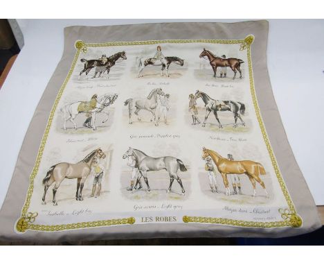 Vintage Hermes silk scarf 'Les Robes' designed by Ledoux, slight creases, rolled edges, approx 89cm tall x 86cm wide.Conditio