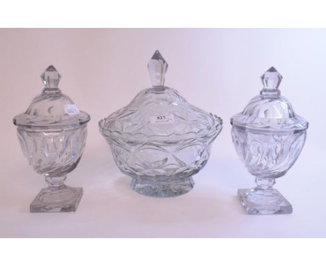 A pair of cut glass vases and covers, on square feet, 18 cm high, another pair, and other assorted cut glass (qty)    Conditi