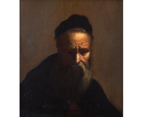Follower of Jan Lievens, a bust portrait of an elderly bearded man, oil on panel, 19 x 17.5 cm, with remains of a red seal to