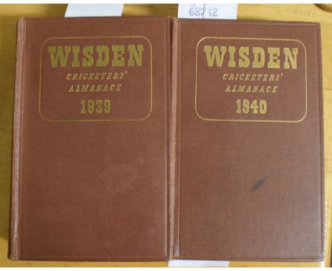 Wisden (John) Cricketers' Almanack 1939, cloth, light shelf wear, and ibid 1940, cloth, binding a little loose, corner and ed