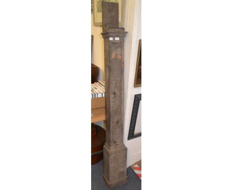 An 18th century pine longcase clock case, possibly to house a lantern clock, damages, 186 cm high