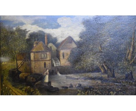 English school, the mill, oil on canvas, 20 x 34 cm, another, 19th century, a waterfall in a landscape, oil on board, 27 x 19