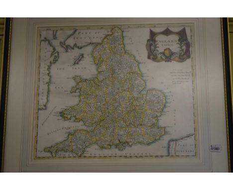 A Robert Morden map of England with watercolour wash, and a David Muirhead Bone print of an Oxford street scene (2)